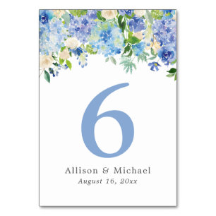 Blue Watercolor hydrangea Table Numbers
