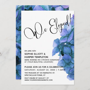 Blue Watercolor Hydrangea We Eloped! Typography Invitation