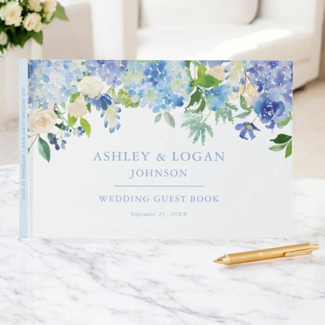 Blue Watercolor hydrangea Wedding Guest Book (Creator Uploaded)