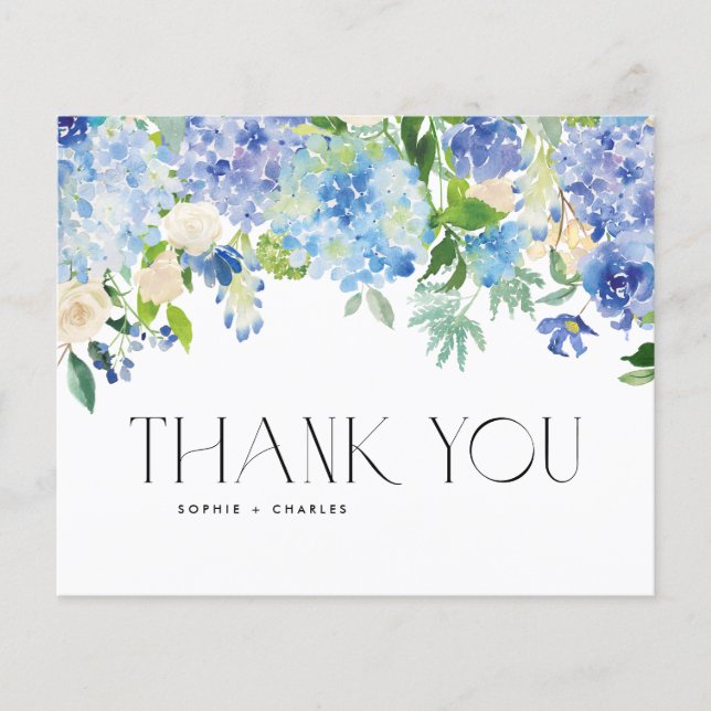 Blue Watercolor Hydrangea Winter Thank You Card (Front)