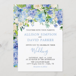 Blue Watercolor Hydrangeas Floral Wedding Cards