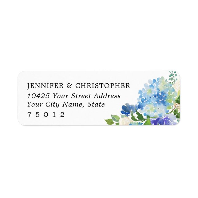 Blue Watercolor hydrangeas Return Address Labels (Front)