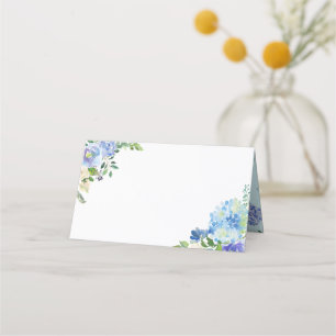 Blue Watercolor Hydrangeas & Roses Borders Wedding Place Card