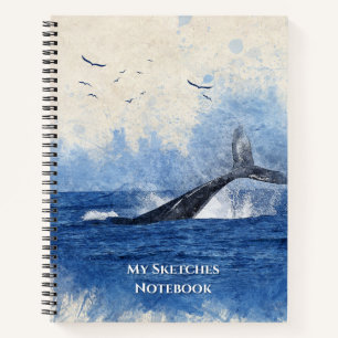 Blue Watercolor Illustrative Ocean Sketches Notebook