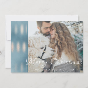 Blue Watercolor Iridescent Photo Christmas Card