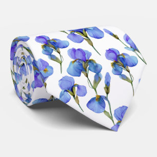 Blue Watercolor Iris Flower Pattern Tie