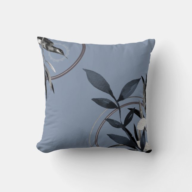Blue Watercolor Leaves Cushion (Front)
