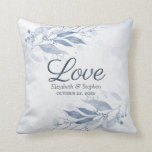 Blue Watercolor Leaves Flowers Botanical Wedding Cushion<br><div class="desc">Wedding Shower Throw Pillow Templates - Vintage Blue Watercolor Leaves and Handwritten Script on Watercolor Splash Background.
A Perfect Design for your Big Day. All text style,  colours,  sizes can be modified to fit your needs!</div>