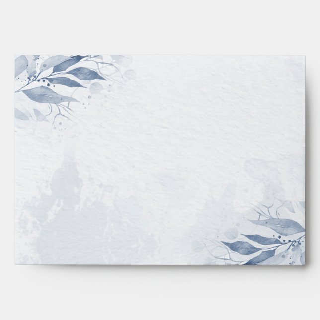 Blue Watercolor Leaves Flowers Botanical Wedding Envelope (Front)