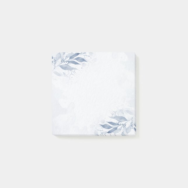 Blue Watercolor Leaves Flowers Botanical Wedding Post-it Notes (Front)
