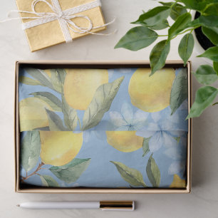 Blue Watercolor Lemon and Flower Tissue Paper