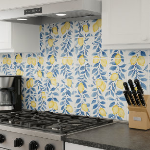 Blue Watercolor Lemon Ceramic Tile