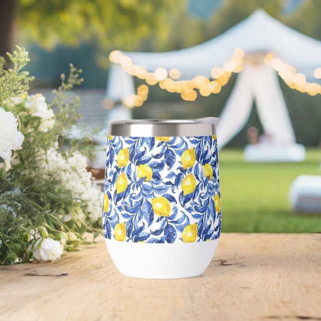 Blue Watercolor Lemon Pattern  (Wedding)