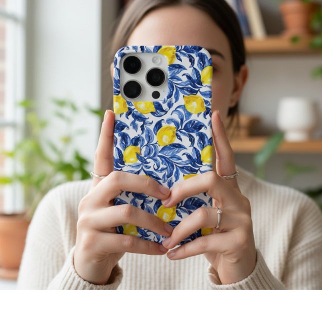 Blue Watercolor Lemon Pattern  iPhone Case (Creator Uploaded)