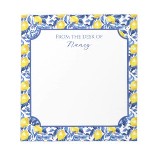 Blue Watercolor Lemon Pattern Name Notepad