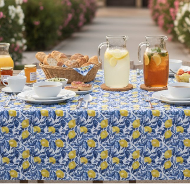Blue Watercolor Lemon Pattern  Tablecloth (Creator Uploaded)