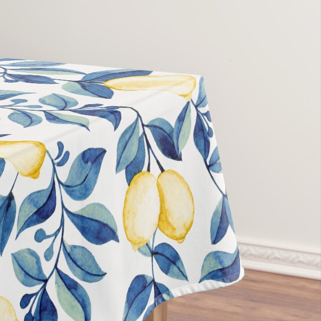 Blue Watercolor Lemon Tablecloth (In Situ)