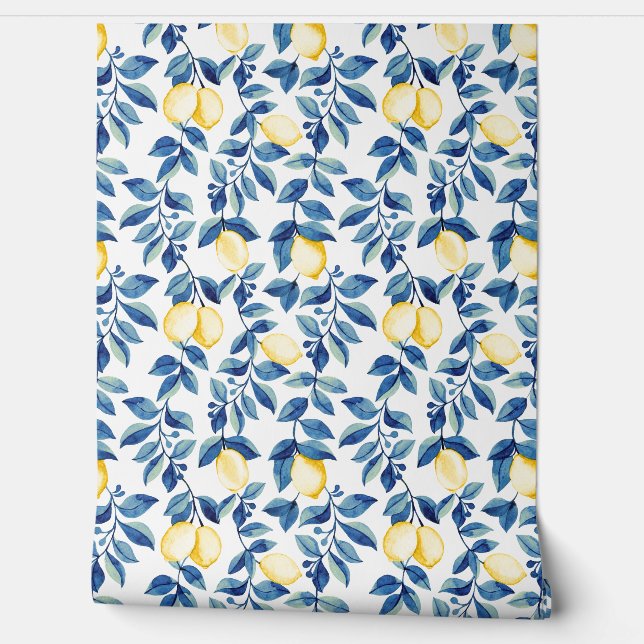 Blue Watercolor Lemon Wallpaper (Unrolling)
