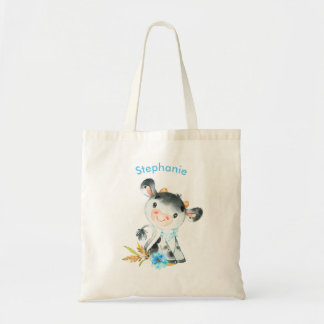 Blue Watercolor Little Cow Tote Bag