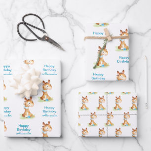 Blue Watercolor Little Horse Wrapping Paper Sheet