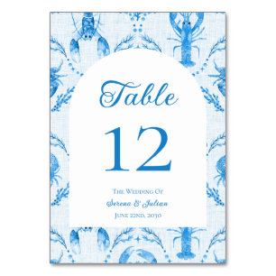 Blue Watercolor Lobster Crab Ogee Wedding Arch Table Number