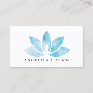 Blue Watercolor Lotus Flower Business Card