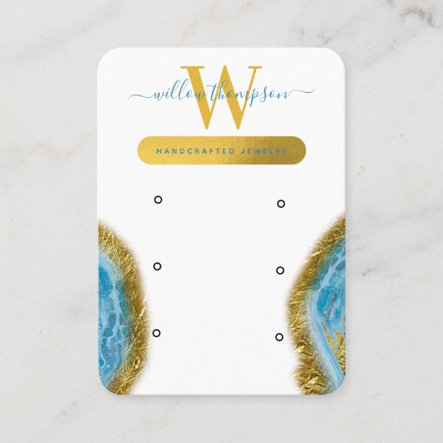 Blue Watercolor Marble Gold Earring Display Card (Front)