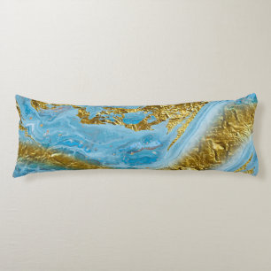 Blue Watercolor Marble & Gold Foil   Body Cushion