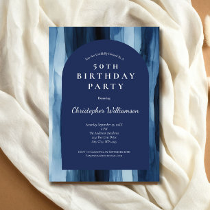 Blue Watercolor Men's Modern Arch 50th Birthday Invitation