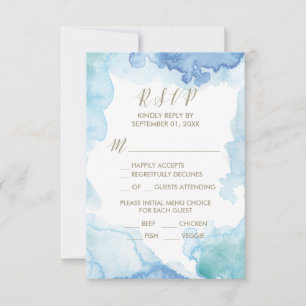 Blue Watercolor Menu Choice RSVP Card