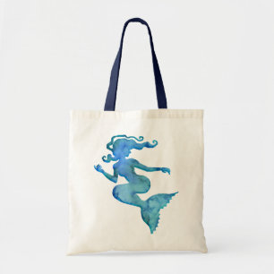 Blue Watercolor Mermaid Tote Bag