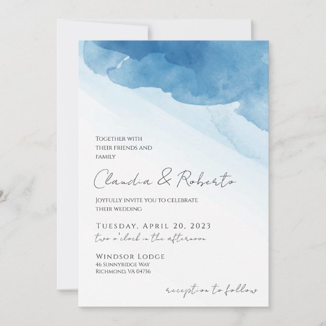 Blue Watercolor Minimalist Invitation Foil Invitat (Front)