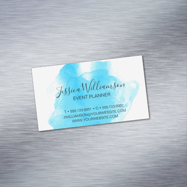 Blue, watercolor, modern, chic 	Magnetic business card (In Situ)