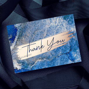 Blue Watercolor Modern Gold Marble Chic Thank You Foil Holiday Card
