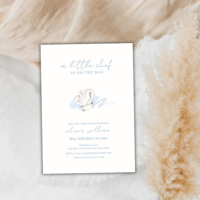 Blue Watercolor Modern Little Chef Baby Shower Invitation (Blue Watercolor Modern Little Chef Baby Shower Invitation
)