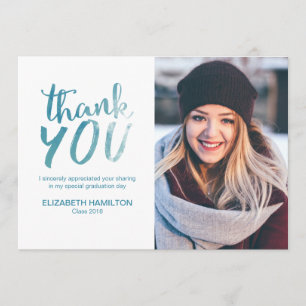 Blue Watercolor Modern Script Grad Thank You Photo
