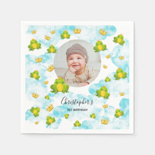 Blue Watercolor Monarch Frog Baby Photo Napkin