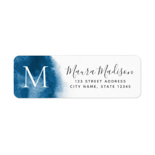 Blue watercolor monogram initial return address label