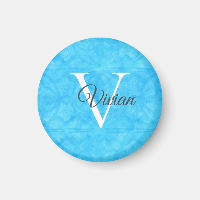 Blue Watercolor Monogram Name Magnet (Front)