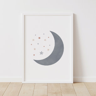 Blue Watercolor Moon Boho Nursery Decor
