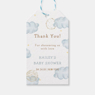 Blue Watercolor Moon Star Cloud Boy Baby Shower Gift Tags