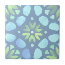 Blue watercolor moroccan pattern ceramic tile