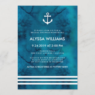 Blue Watercolor Nautical Bridal Shower Invitation