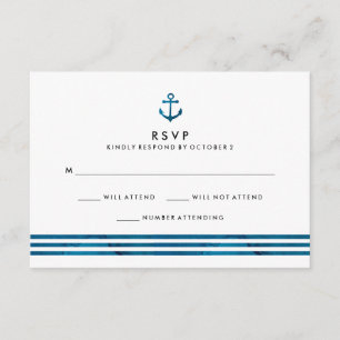 Blue Watercolor Nautical Wedding RSVP Card
