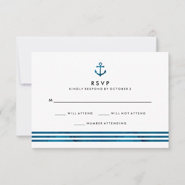 Blue Watercolor Nautical Wedding RSVP Card (Front)
