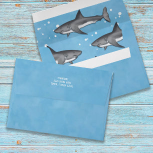 Blue Watercolor Ocean Sharks Personalised Envelope