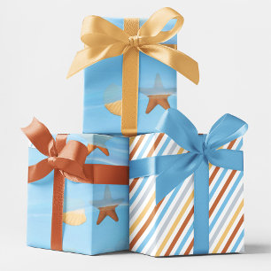 Blue Watercolor Ocean Waves Pattern Wrapping Paper Sheet