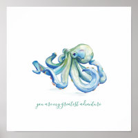Blue Watercolor Octopus Art