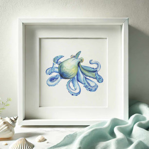 Blue Watercolor Octopus Poster