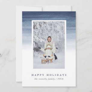 Blue Watercolor Ombre   Holiday Photo Card